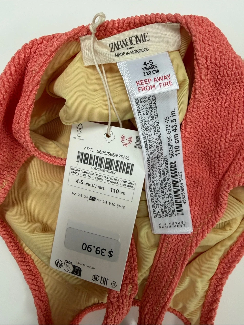 Zara Home Kids Textured Coral One-Piece Swimsuit Size 4-5 Years